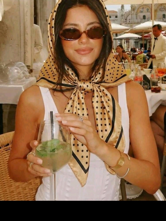 Accessories - Polka Dot Headscarf - Gold with Black Trim